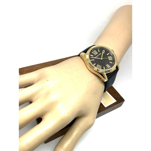 Michael Kors Women\'s Watch MK4748 Lexington Quartz Gold Black Leather Band 38mm main image 10